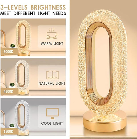 (free home delivery) Crystal Table Lamp, Touch Control LED Light with 3 Levels Brightness Rechargeable Small Lamp