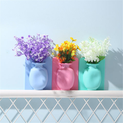 (Pack of 3) Wall Hanging Silicone Flower Pot Sticker Plant Rack for Decoration Home Kitchen Office Bathroom Silicon flower vase, Silicon wall flower pot, Silicon wall flower pot stand