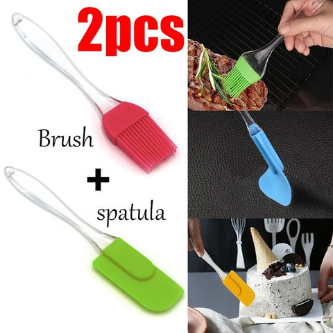 2 Pair (4PCS) - Spatula & BBQ Oil Brush - Silicone Acrylic Transparent Spatula - Silicone Acrylic Transparent Brush