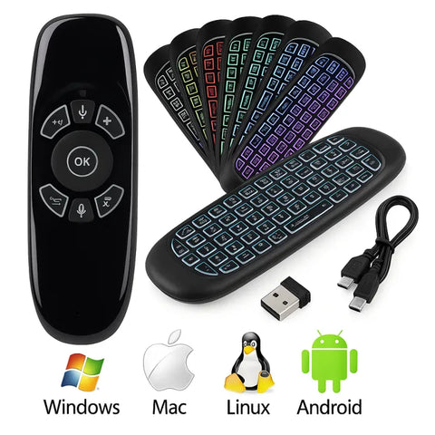 |FREE DELIVERY| C120 Fly Mouse – Wireless Keyboard Air Mouse with 7-Color Backlight