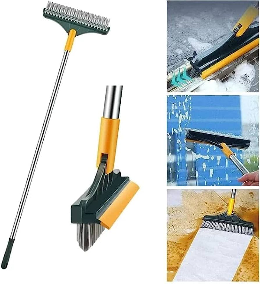 2 In 1 Stainless Metal Long Handle Scrubber Floor Brush, Bathroom Tile Corner Gap Cleaning Brush