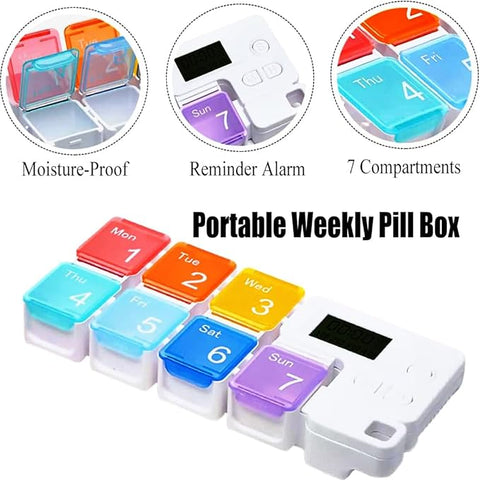 Alarm Pill Box-7 Days Pill Dispenser Organizer with Reminder Alarm