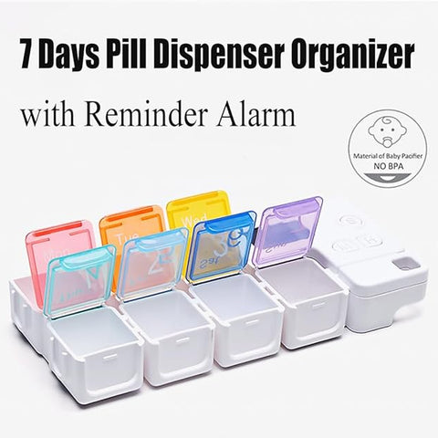 Alarm Pill Box-7 Days Pill Dispenser Organizer with Reminder Alarm
