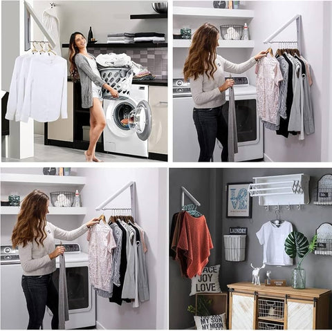 Folding Wall-Mounted Retractable Clothes Hanger & Drying Rack