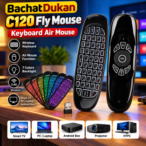 |FREE DELIVERY| C120 Fly Mouse – Wireless Keyboard Air Mouse with 7-Color Backlight