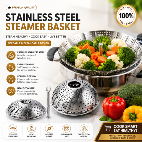 Premium Foldable Stainless Steel Steamer Basket ✨