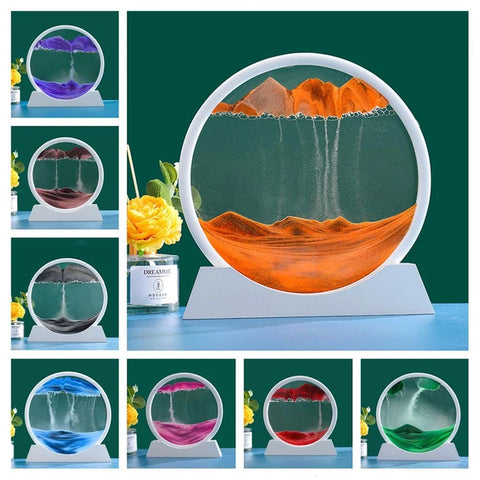 Moving Sand Art Pictures 3-d, Quicksand Painting Ornaments, Round Glass 3D Frame, Dynamic Sand Art Liquid Motion