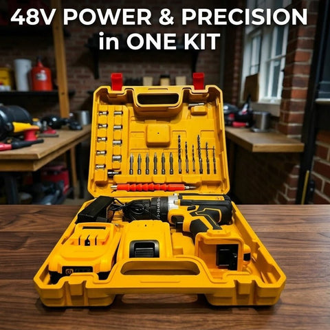 |FREE DELIVERY| 48V Cordless Drill Machine Kit – Dual Battery, Fast Charger & Drill Bit Set | Open Parcel Before Payment
