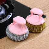 Pack of 2 Cleaning Brush with handle / Pots and Bowls Non Stick Oil Pan Brush Cleaning Ball Brush Steel Wire Ball