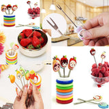 Fruit Fork Food Picks Cartoon Plastic Fruit Dessert Fork (1 holder and 8 forks)