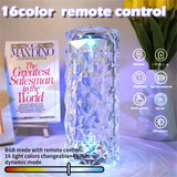 Crystal Diamond Lamp 16 Colors Changing with Remote Control USB Rechargeable Rose Light | Fancy Table Lamp