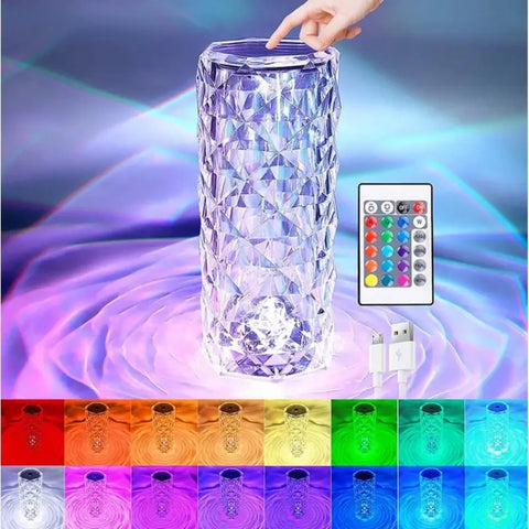 Crystal Diamond Lamp 16 Colors Changing with Remote Control USB Rechargeable Rose Light | Fancy Table Lamp