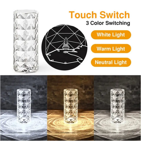 Crystal Diamond Lamp 16 Colors Changing with Remote Control USB Rechargeable Rose Light | Fancy Table Lamp