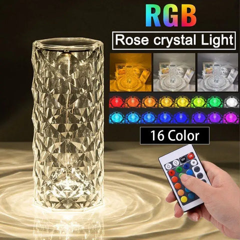 Crystal Diamond Lamp 16 Colors Changing with Remote Control USB Rechargeable Rose Light | Fancy Table Lamp