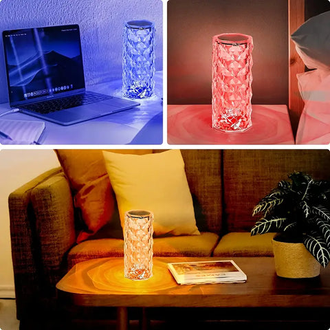 Crystal Diamond Lamp 16 Colors Changing with Remote Control USB Rechargeable Rose Light | Fancy Table Lamp