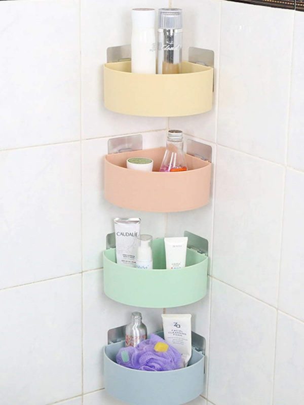 pack of 3 Self Adhesive Triangle Corner Shelves Plastic Bathroom Kitchen Storage Organize Shelf Rack