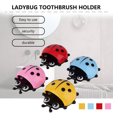 (pack of 3) Ladybug Wall Toothbrush Holder Storage Toiletries Toothpaste Holders Tooth Brush Container Sticker to Stick ( Random Color)