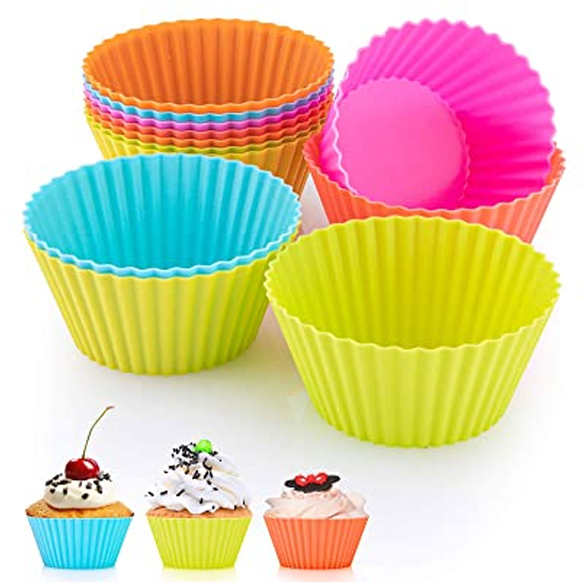 Pack Of 12 - Silicone Cup Cake Molds - Multicolor