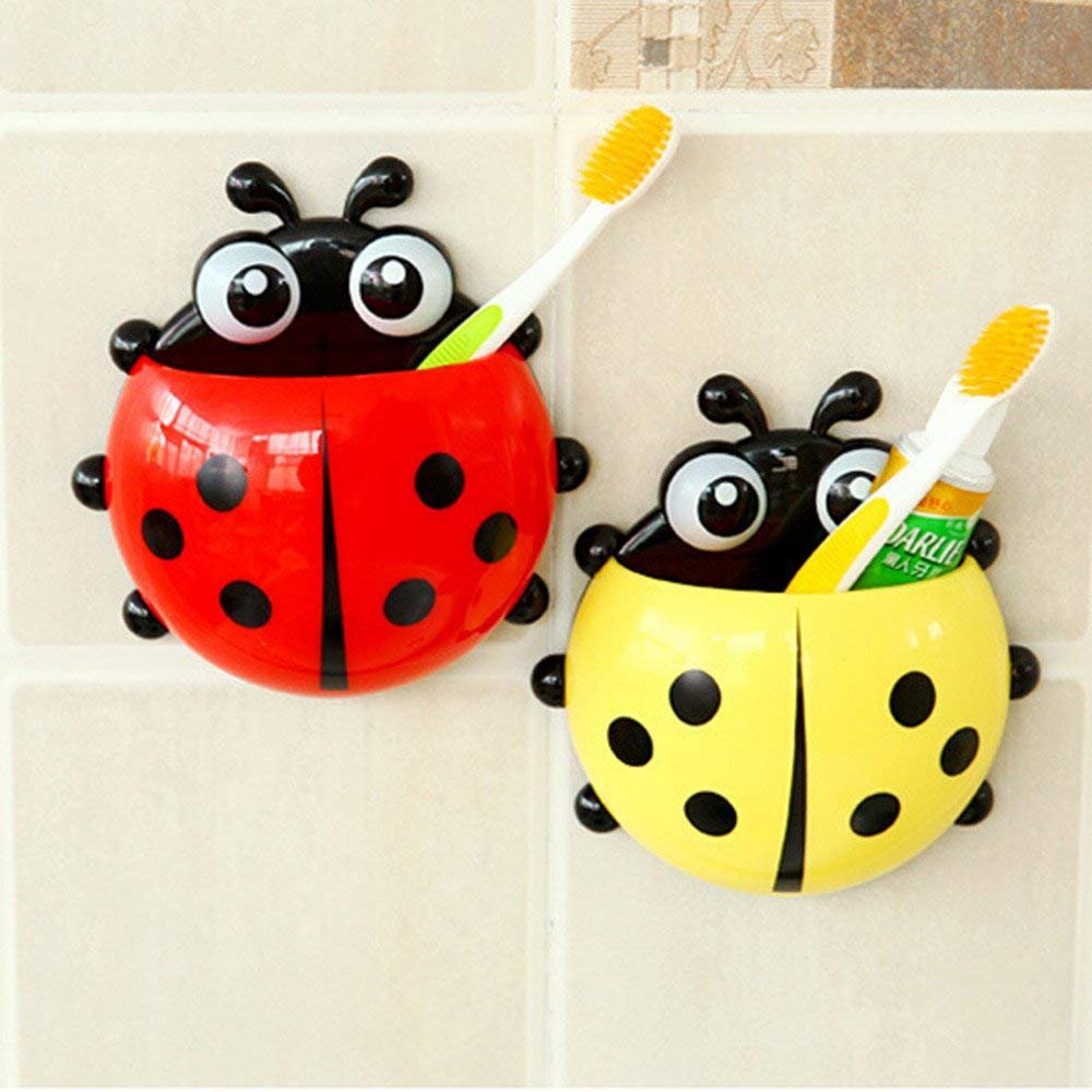 Ladybug Wall Toothbrush Holder Storage Toiletries Toothpaste Holders Tooth Brush Container Sticker to Stick (1pc, Random Color)