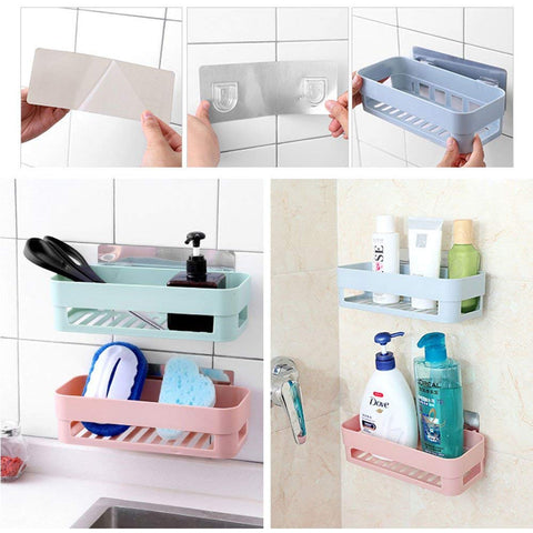 pack of 2 Wall Mounted Drain Soap Box Plastic Storage Rack Suction Bathroom Shelf Washroom Kitchen Storage Basket Holder