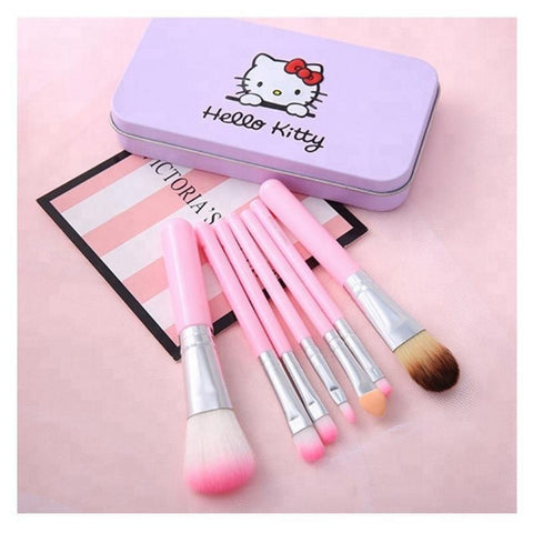 (Pack of 2) Hello Kitty Complete Makeup Mini Brush Kit with A Storage Box – Set of 7 Pieces