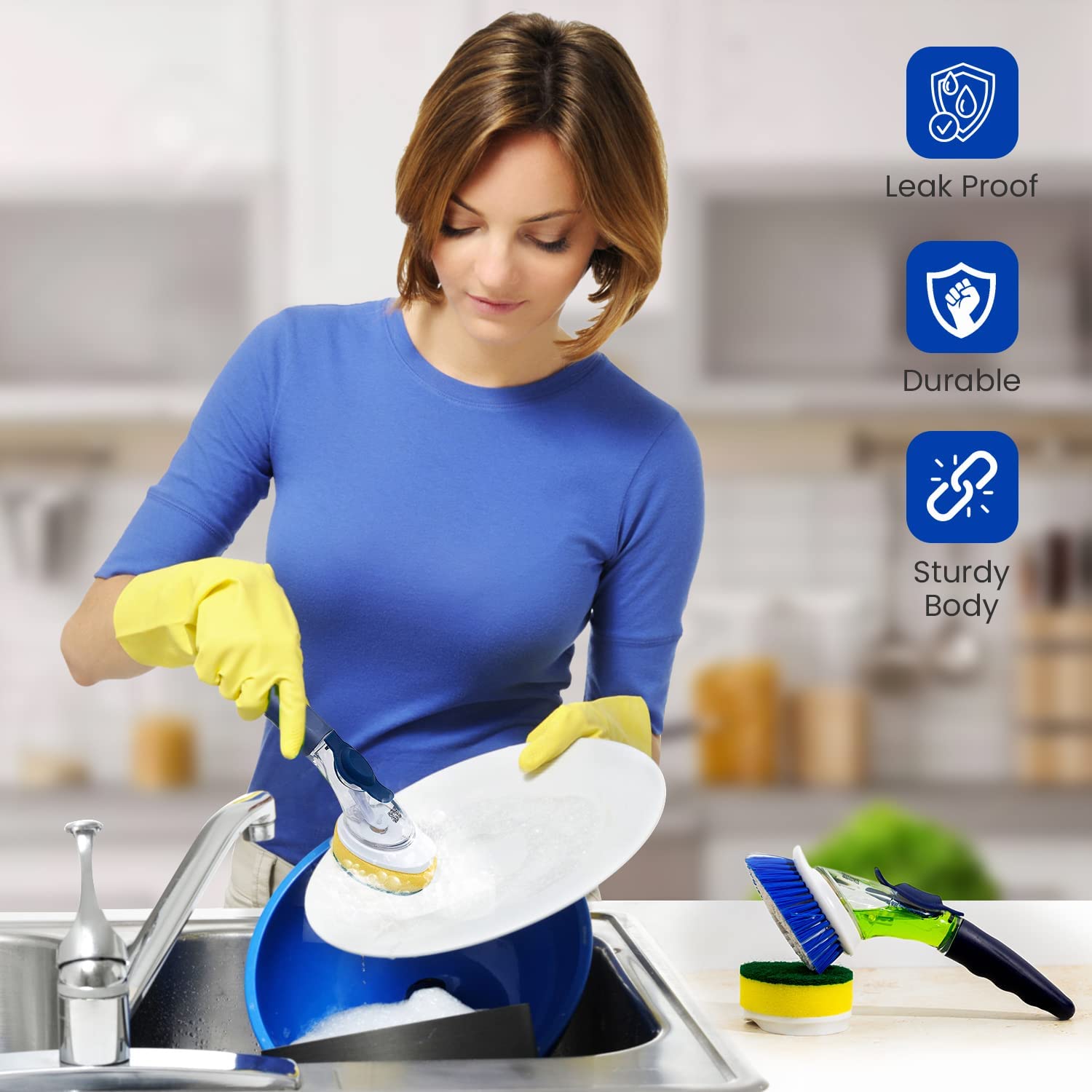 Long Handle Dishwasher Brush Soap Dispensing, Liquid Detergent Dispenser Sponge