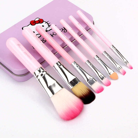 (Pack of 2) Hello Kitty Complete Makeup Mini Brush Kit with A Storage Box – Set of 7 Pieces