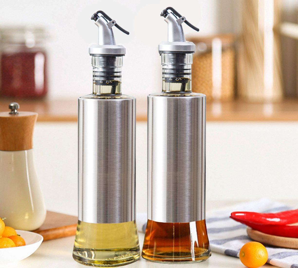 Kitchen Cooking Oil Vinegar Bottle with Dropper Best For Olive oil Usage Glass and Stainless Steel – 300 ml