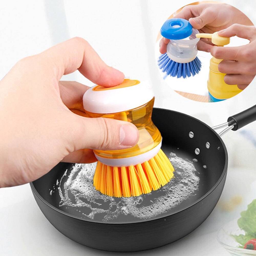 Kitchen Dish Brush With Liquid Soap Dispenser Plastic Pot Dish Cleaning Brush Home Cleaning