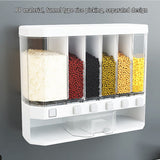 6-Grid Wall Mounted Food Dispenser, Whole Grains Rice Bucket, Large Capacity Storage Dry Food Dispenser