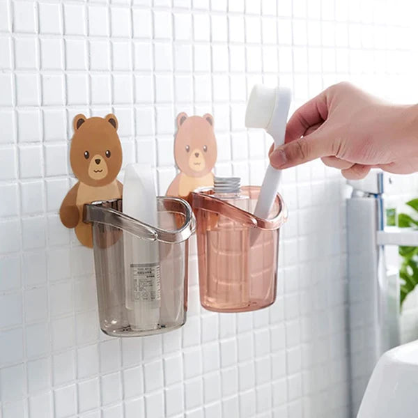 Pack of 2 Wall Mounted Cute Bear Toothbrush Holder