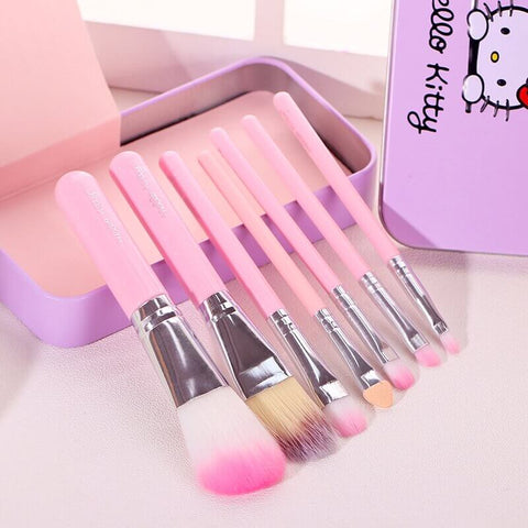 (Pack of 2) Hello Kitty Complete Makeup Mini Brush Kit with A Storage Box – Set of 7 Pieces