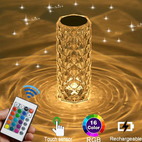 Crystal Diamond Lamp 16 Colors Changing with Remote Control USB Rechargeable Rose Light | Fancy Table Lamp