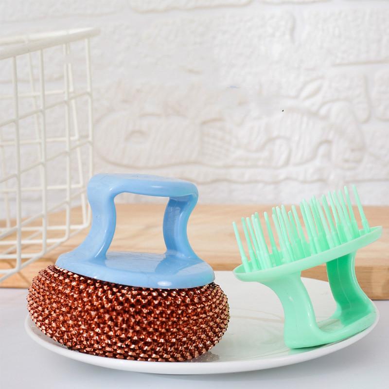 Pack of 2 Cleaning Brush with handle / Pots and Bowls Non Stick Oil Pan Brush Cleaning Ball Brush Steel Wire Ball
