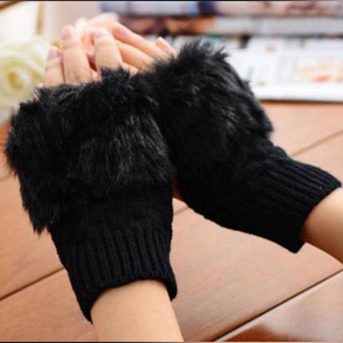 Fancy Winter Wool Gloves for Women Girls Knitting Wool gloves l Keep Warm Short Mitten Fingerless Lady Girl Half Finger Gloves Rabbit Lady hand Gloves