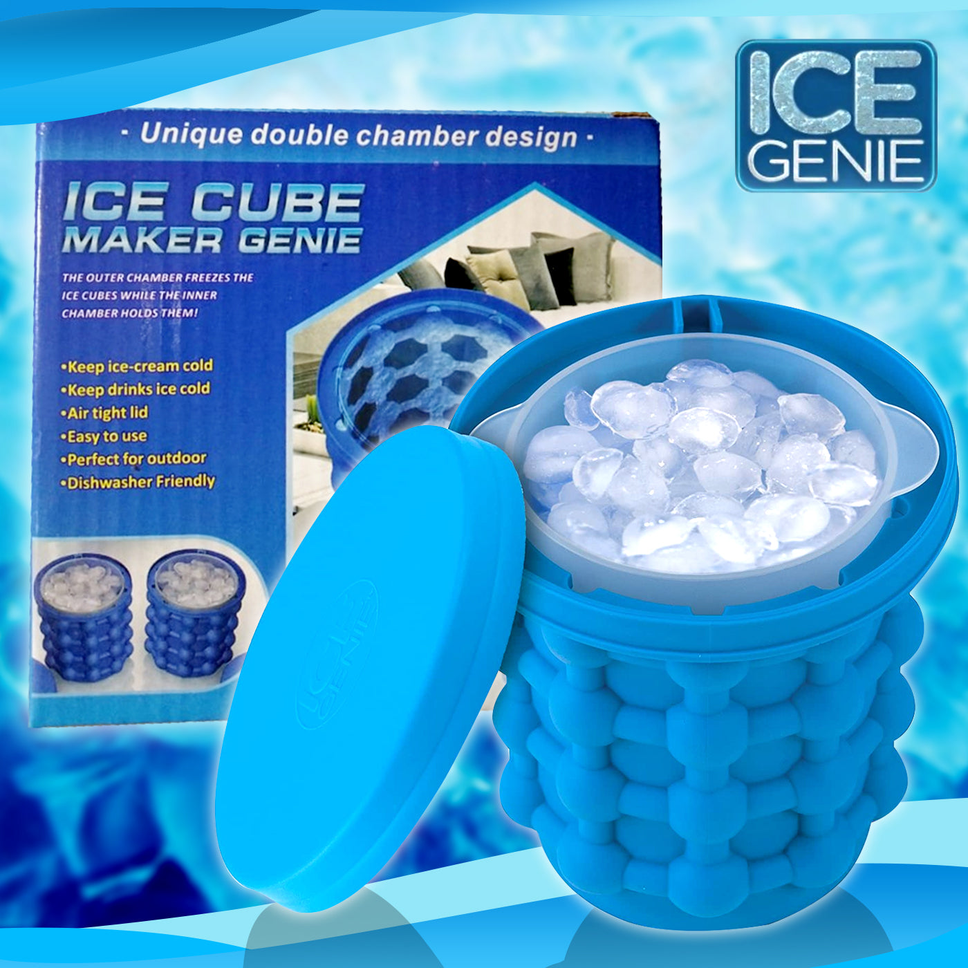 Silicone ICE GENIE Ice Cube Maker Space Saving Ice Cube Maker
